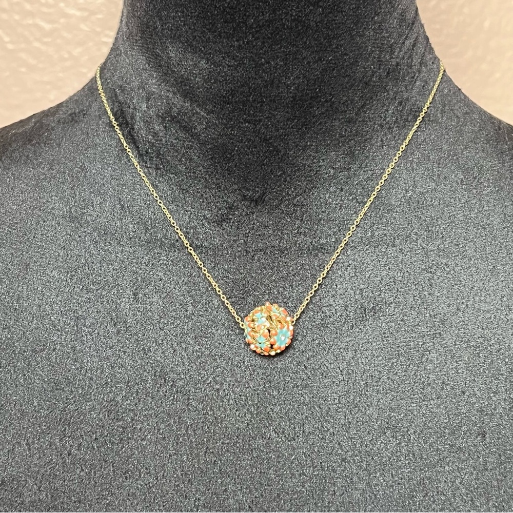 Enamel flower & butterfly ball necklace